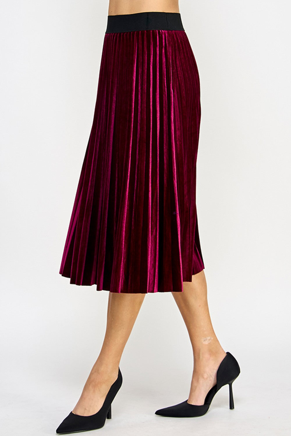 Sale Velvet Pleats Skirt Burgundy