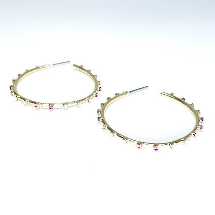 Hoop Earrings w/Stationed Pink Crystals