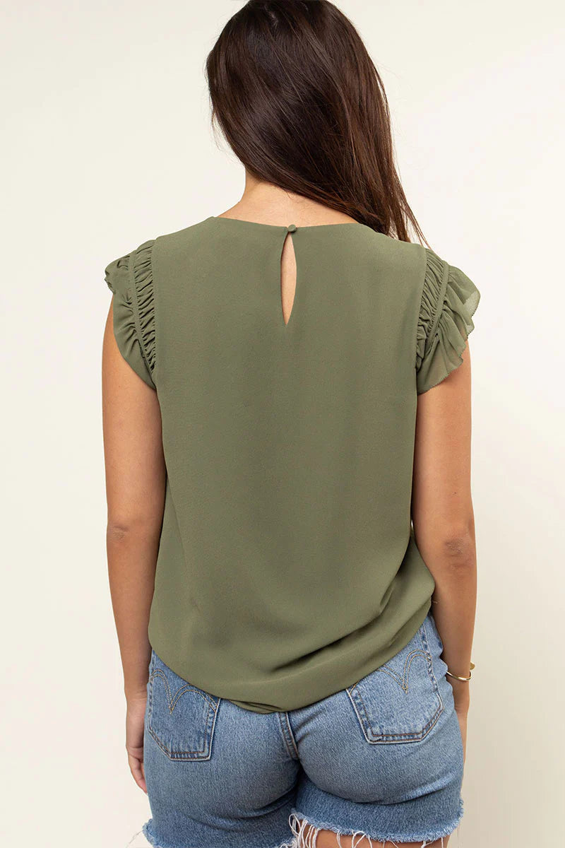 Final Sale Ruffle Shoulder Shell Top Laurel