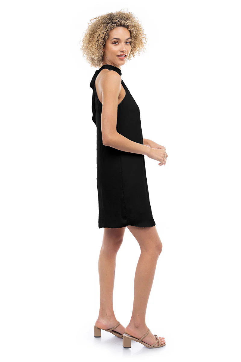 Sale Satin Mock Neck Dress Black