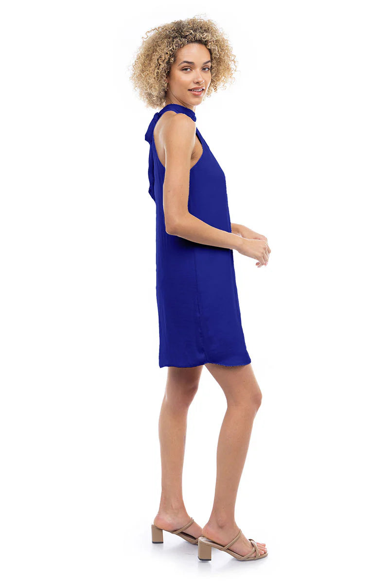 Sale Satin Mock Neck Dress Capri Blue