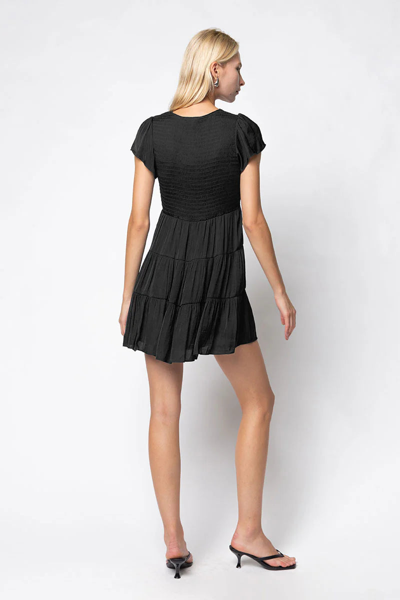 Sale Short Sleeve Smocked Tiered Dress Black