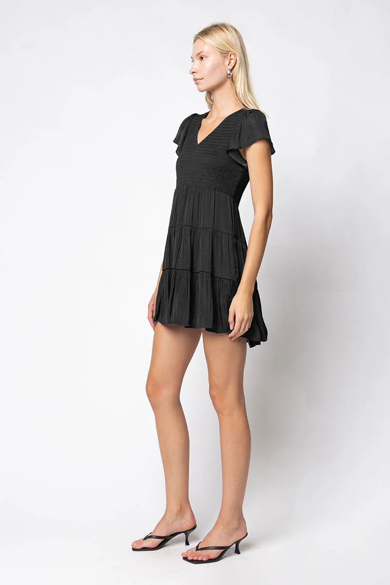 Sale Short Sleeve Smocked Tiered Dress Black