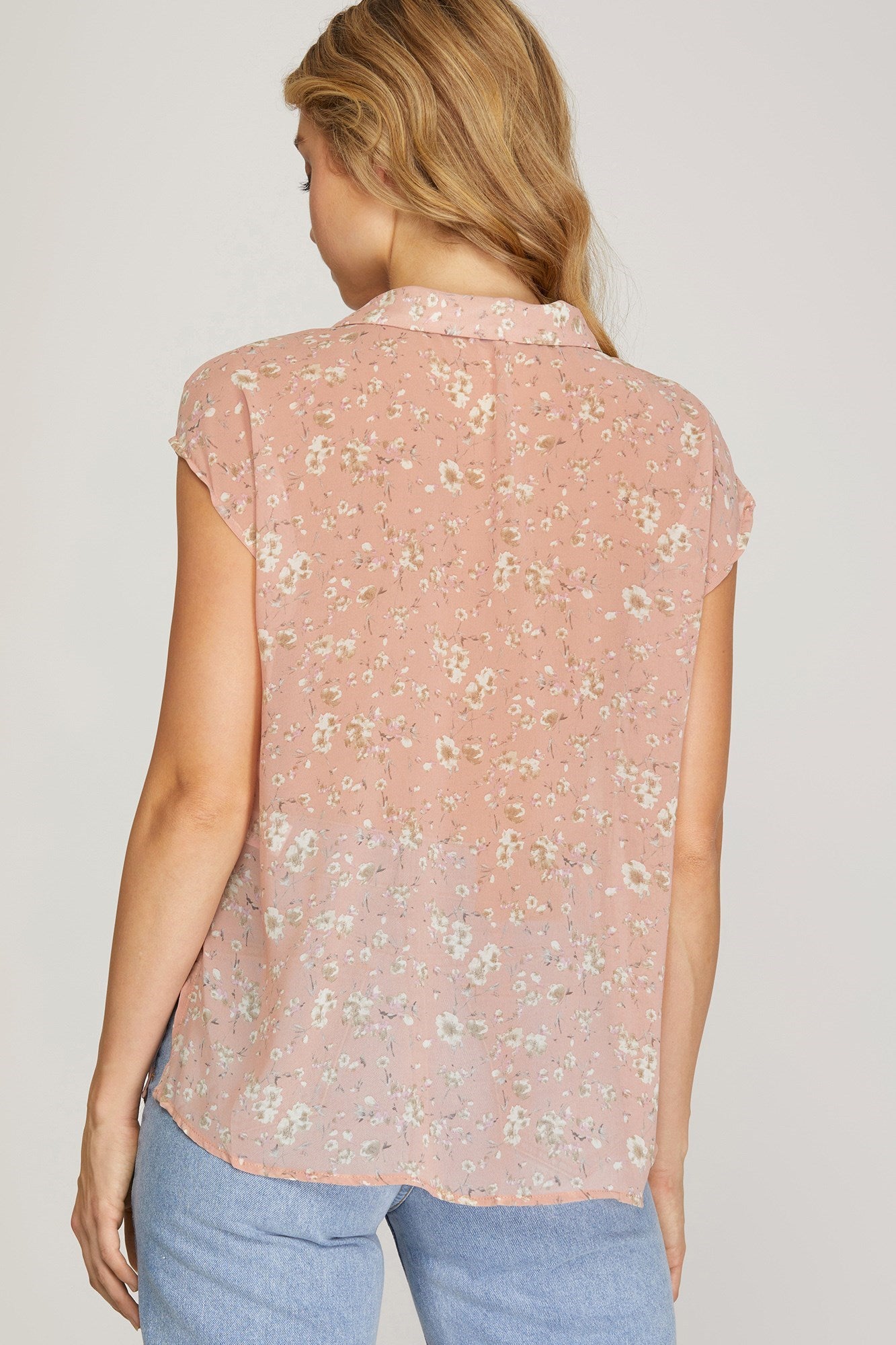 Final Sale Drop Shoulder Button Down Printed Top