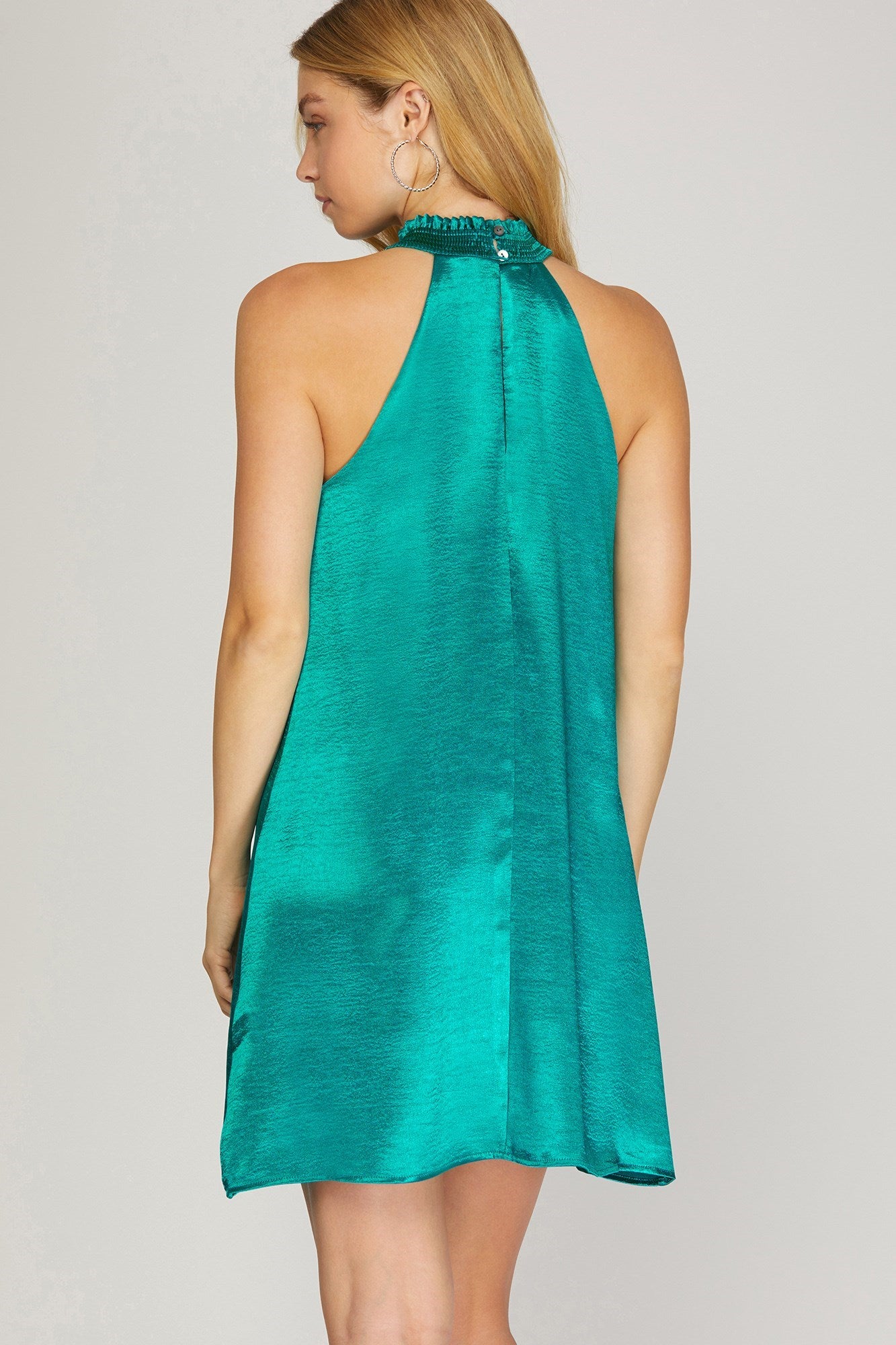 Final Sale Smocked Halter Neck Satin Dress