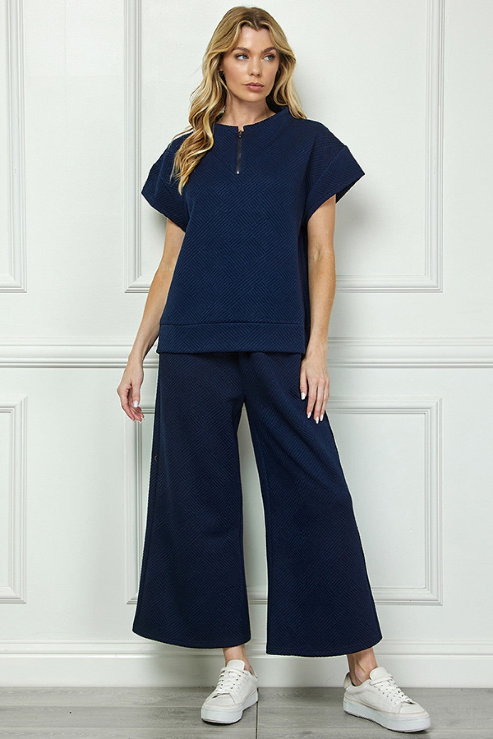 Sale Textured Half Zip Top Navy