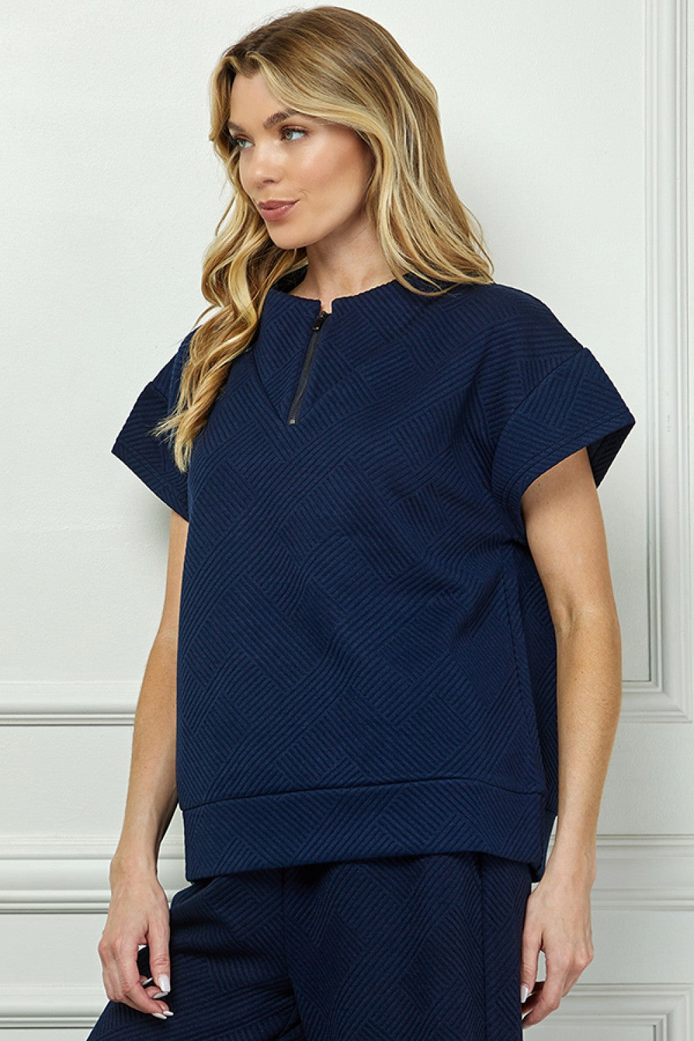 Sale Textured Half Zip Top Navy