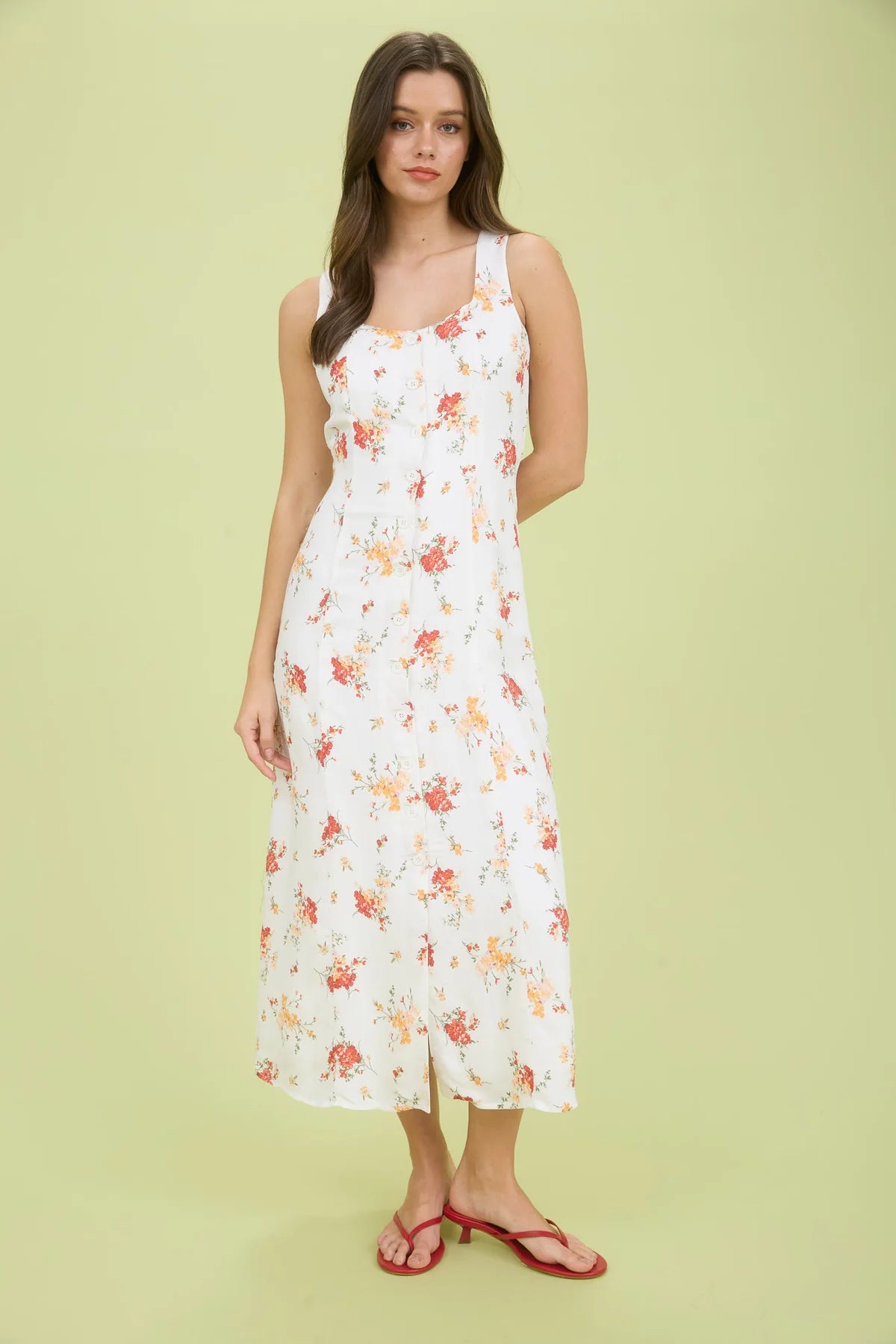Final Sale Floral Button Down Sleeveless Midi Shirt Dress