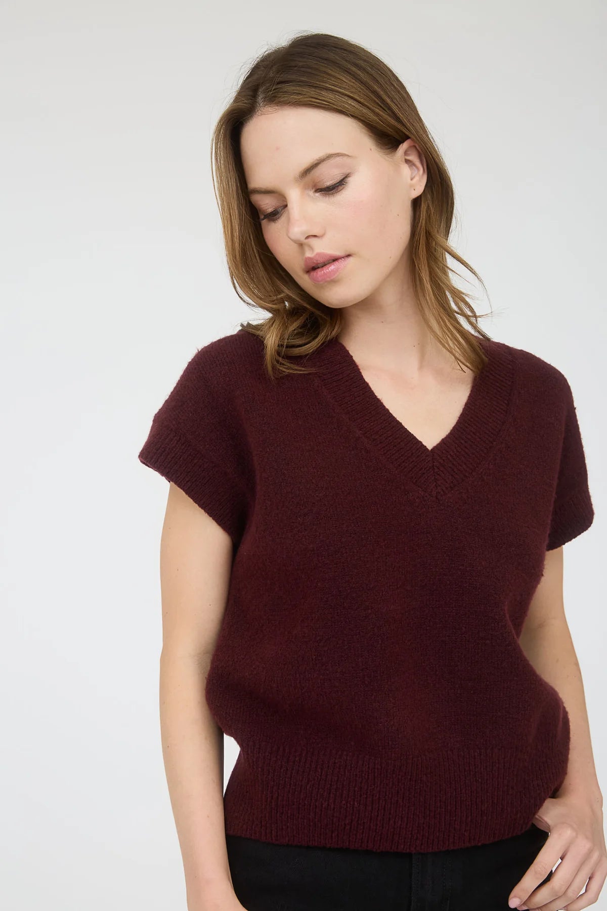 Sale V-Neck Short Sleeve Knit Sweater