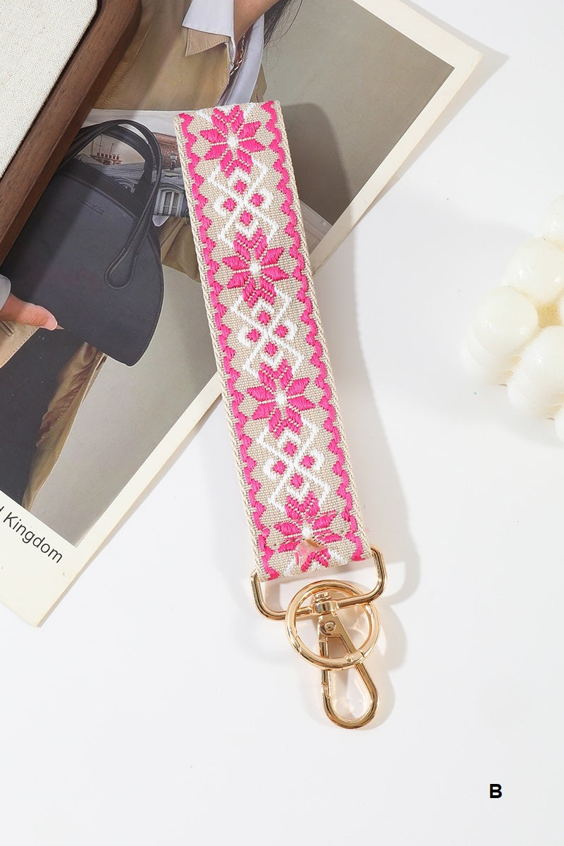 Jacquard Weave Wristlet Keychain Pink