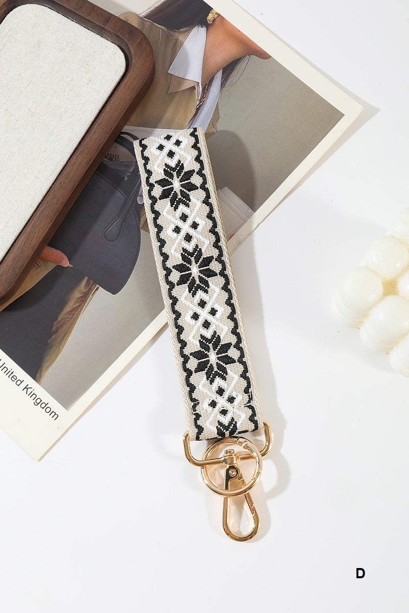 Jacquard Weave Wristlet Keychain Black