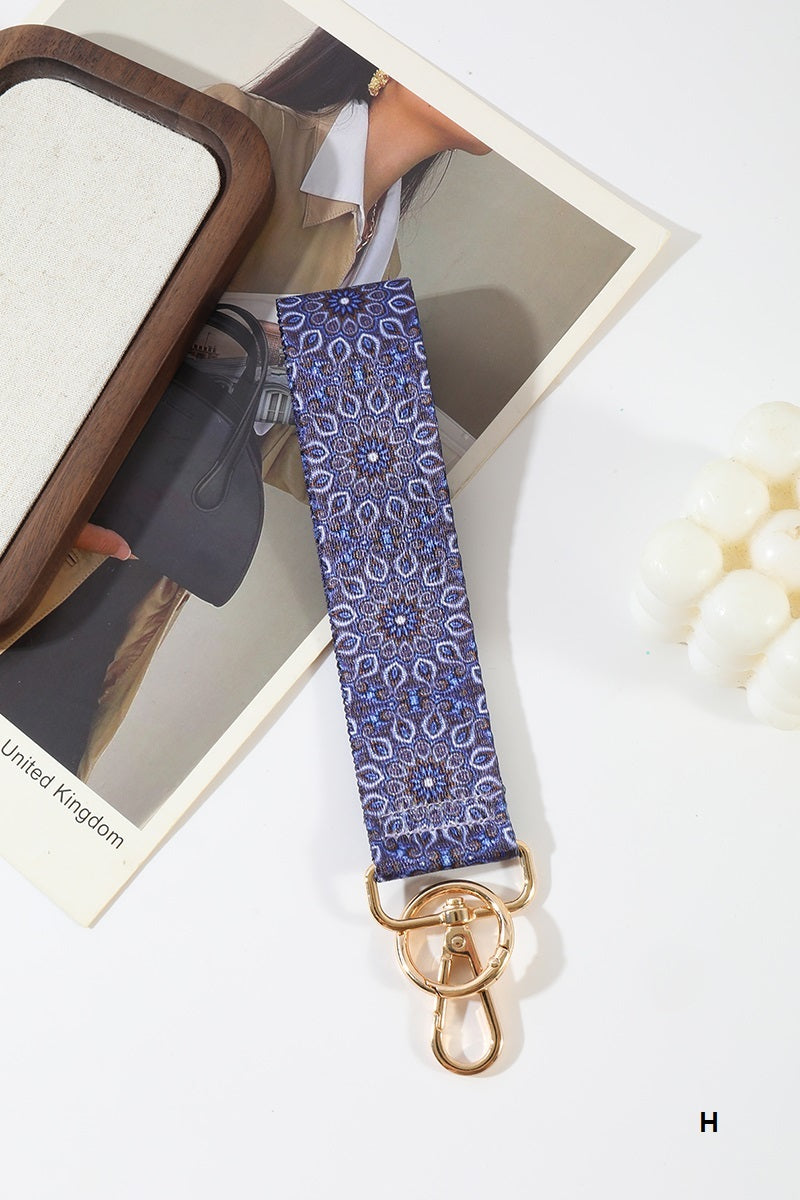 Jacquard Weave Wristlet Keychain Blue
