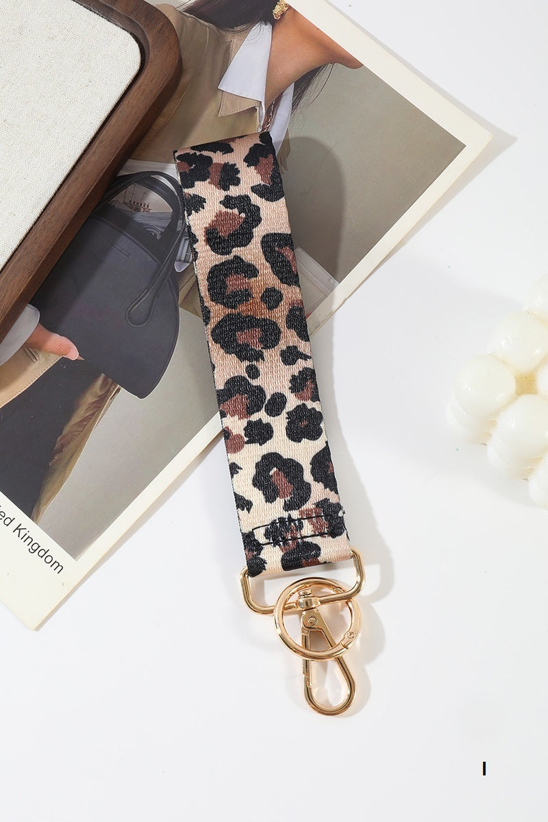 Jacquard Weave Wristlet Keychain Leopard
