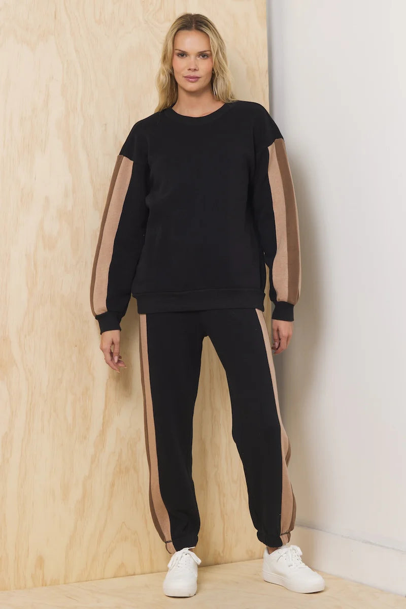 Sale Color Block Burnout Fleece Jogger Black w/Tan