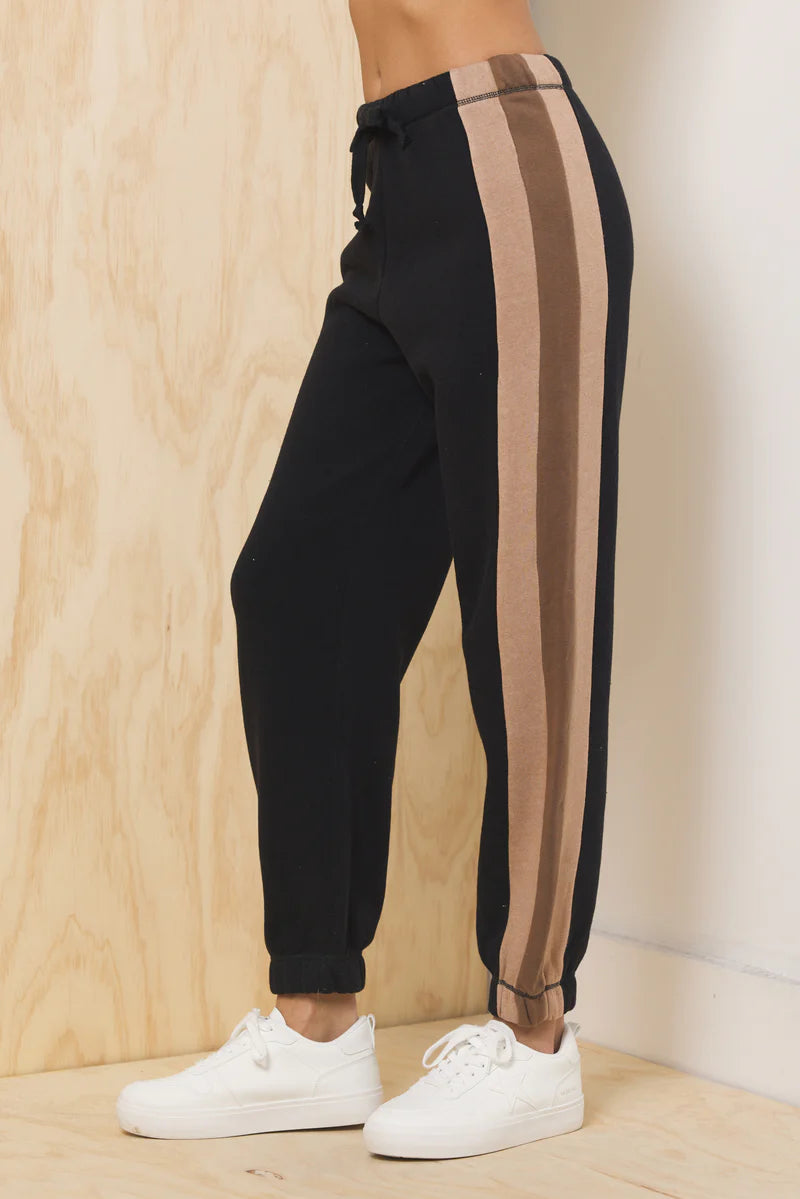 Sale Color Block Burnout Fleece Jogger Black w/Tan