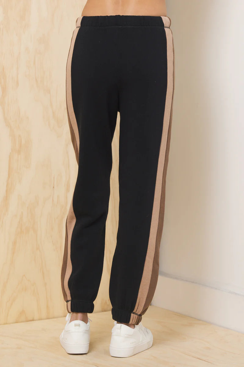 Sale Color Block Burnout Fleece Jogger Black w/Tan