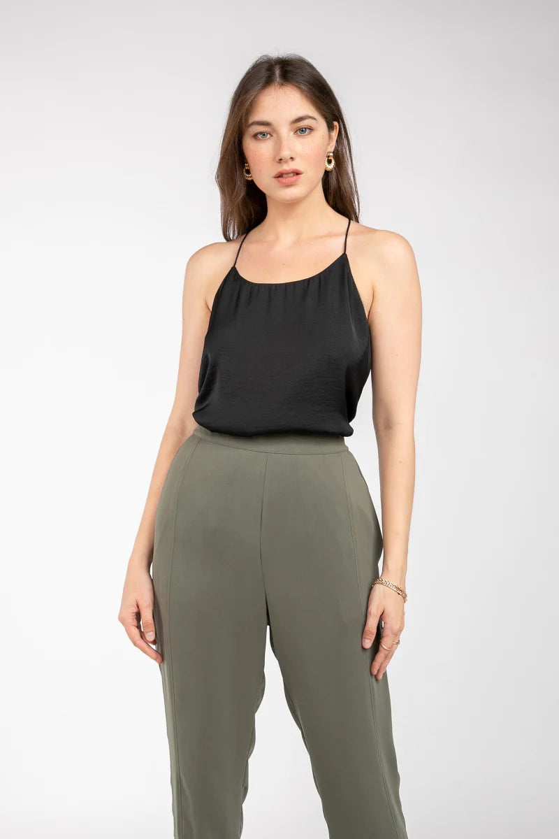 Racer Back Satin Camisole Black