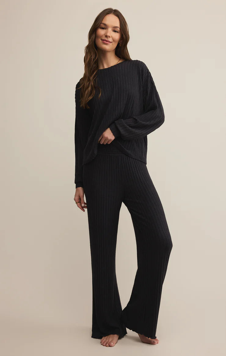 Dawn Smocked Rib Pant Black Sand