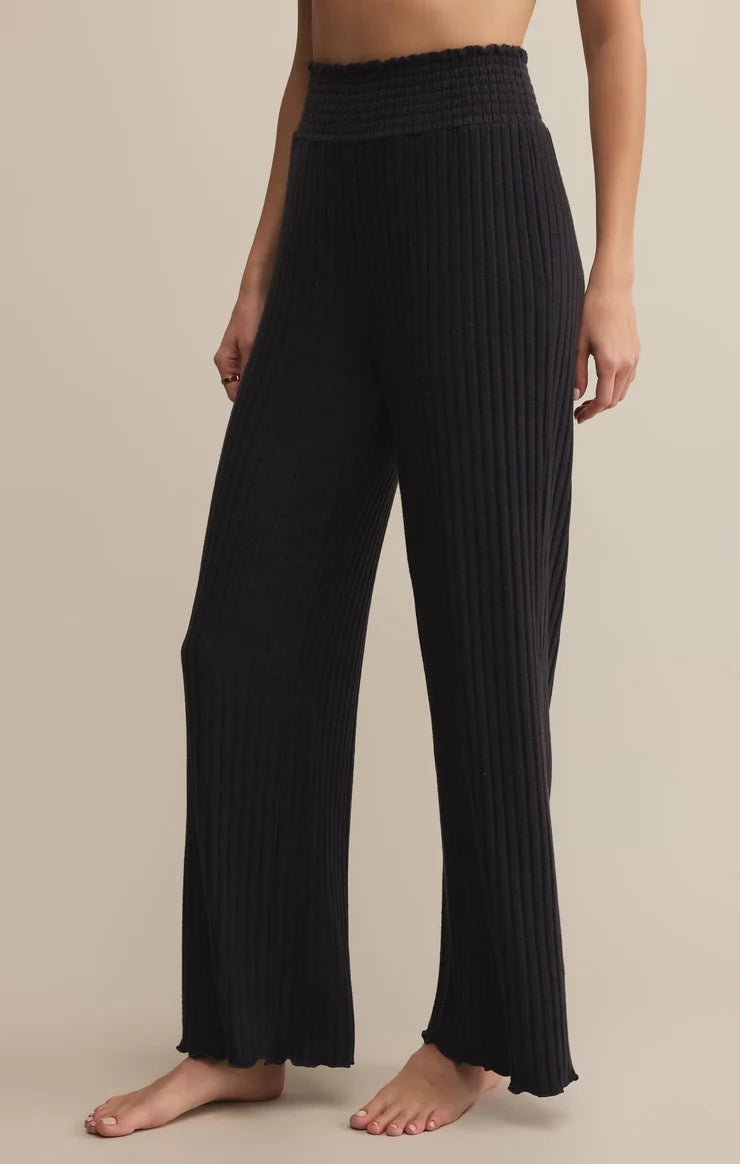 Dawn Smocked Rib Pant Black Sand