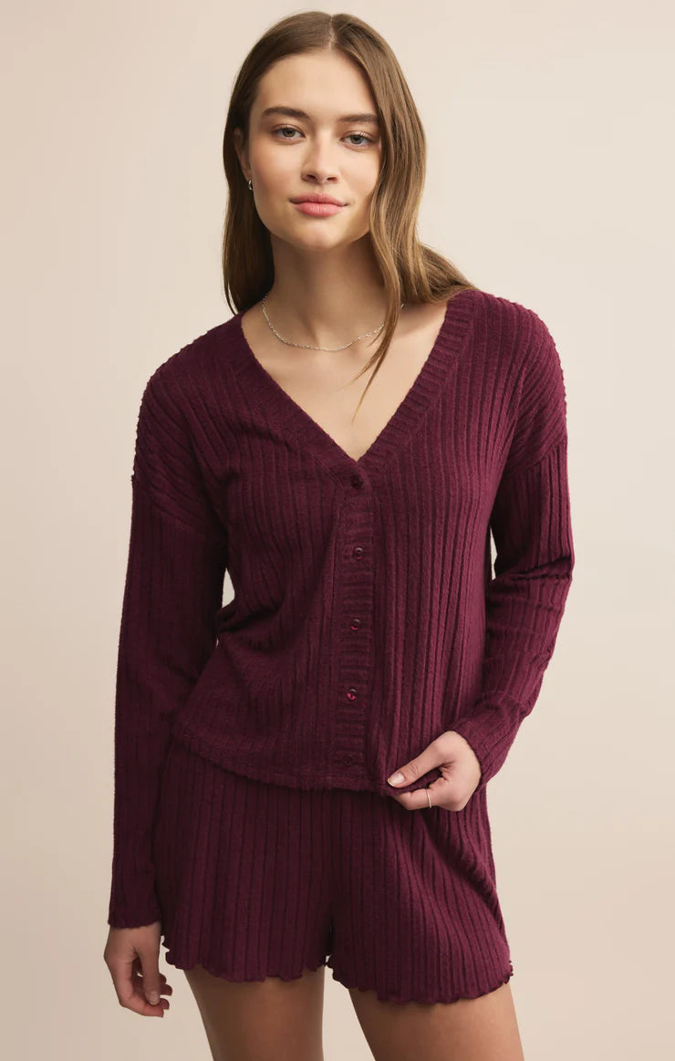 Mara Rib Cardigan Merlot