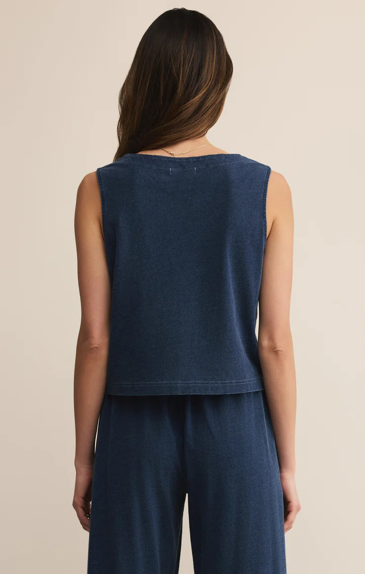 Final Sale Solace V-Neck Jersey Denim Tank Indigo
