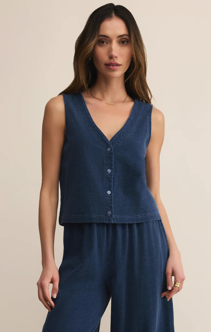 Final Sale Solace V-Neck Jersey Denim Tank Indigo