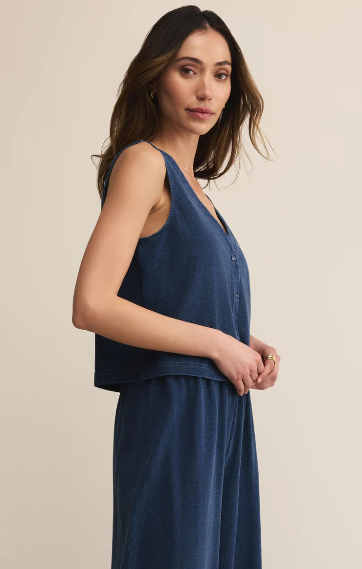 Final Sale Solace V-Neck Jersey Denim Tank Indigo