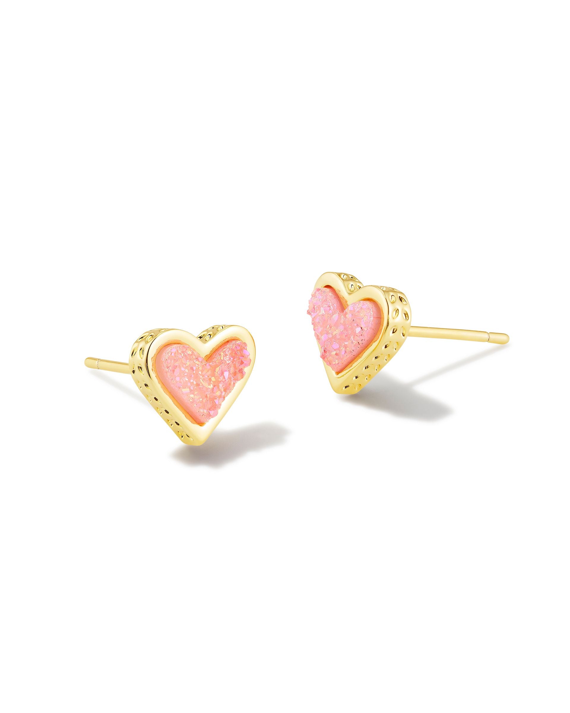 Framed Ari Heart Studs Gold Light Pink Drusy