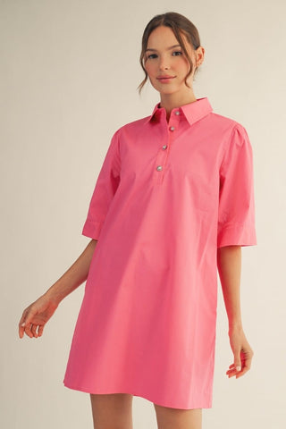 Jodifl Dresses Pearl Button Accent Solid Shift Dress