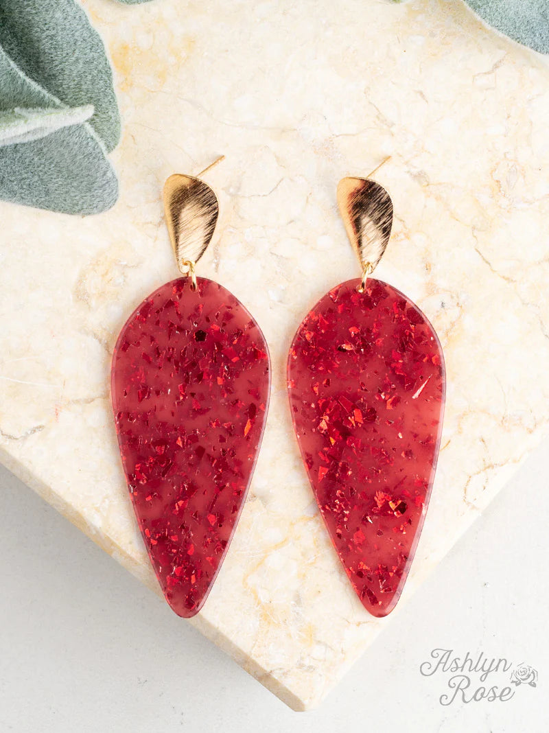 Drop of Perfection Earrings Red Sparkle