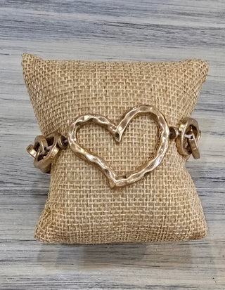 All That Glitz Jewelry - Bracelets Hammered Open Heart Stretch Bracelet Gold