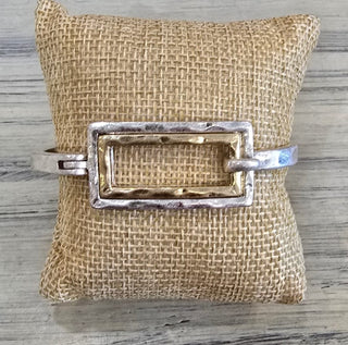 All That Glitz Jewelry - Bracelets Silver/Gold Hammered Two Tone Rectangle Hinged Bracelet