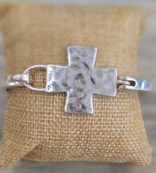 All That Glitz Jewelry - Bracelets Silver Hammered Solid Cross Bracelet Multi Colors