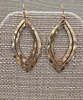 All That Glitz Jewelry - Earrings Hammered Double Oval Gold Earrings