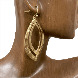 All That Glitz Jewelry - Earrings Hammered Double Oval Gold Earrings