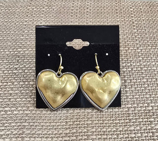 All That Glitz Jewelry - Earrings Hammered Two Toned Heart Earrings