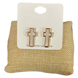 All That Glitz Jewelry - Earrings Small Cross Stud Two-Tone Earrings