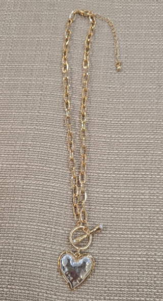 All That Glitz Jewelry - Necklaces Gold Link Necklace w/Silver Heart Toggle
