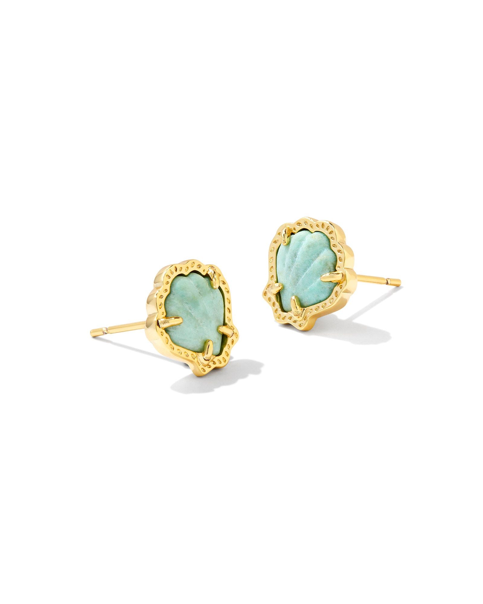 Sale Brynne Shell Stud Earrings Gold Sea Green Chrysocolla