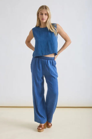 Blu Pepper Bottoms - Pants Chambray Elastic Waist Wide Leg Pants