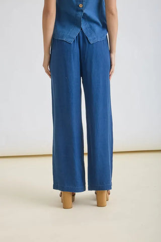 Blu Pepper Bottoms - Pants Chambray Elastic Waist Wide Leg Pants