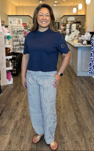 Blu Pepper Bottoms - Pants Stripe Pocket Detail Wide Leg Pant