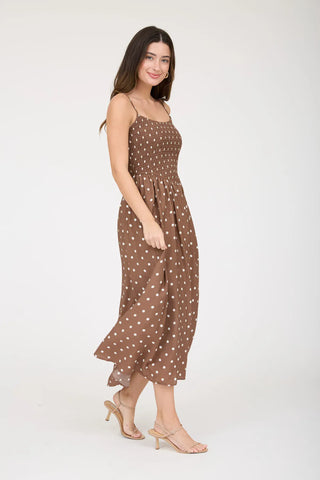 Blu Pepper Dresses Polka Dot Smocked Spaghetti Strap Midi Sundress