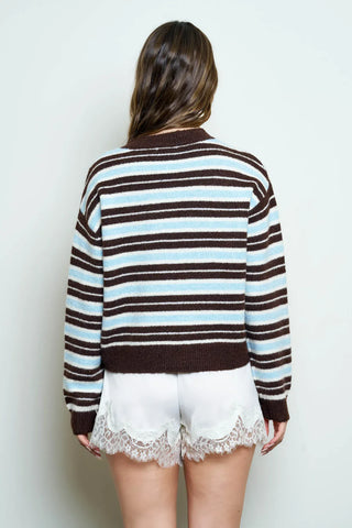 Blu Pepper Tops - Sweaters Multi Color Striped Crew Neck Sweater