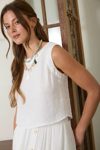 Blu Pepper Tops - Tank Top Textured Sleeveless Back Button Detail Tank