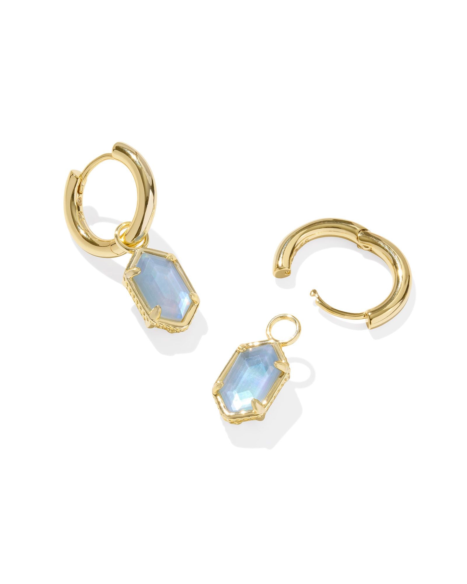 Sale Hallie Gold Huggie Earrings Sky Blue Mother of Pearl