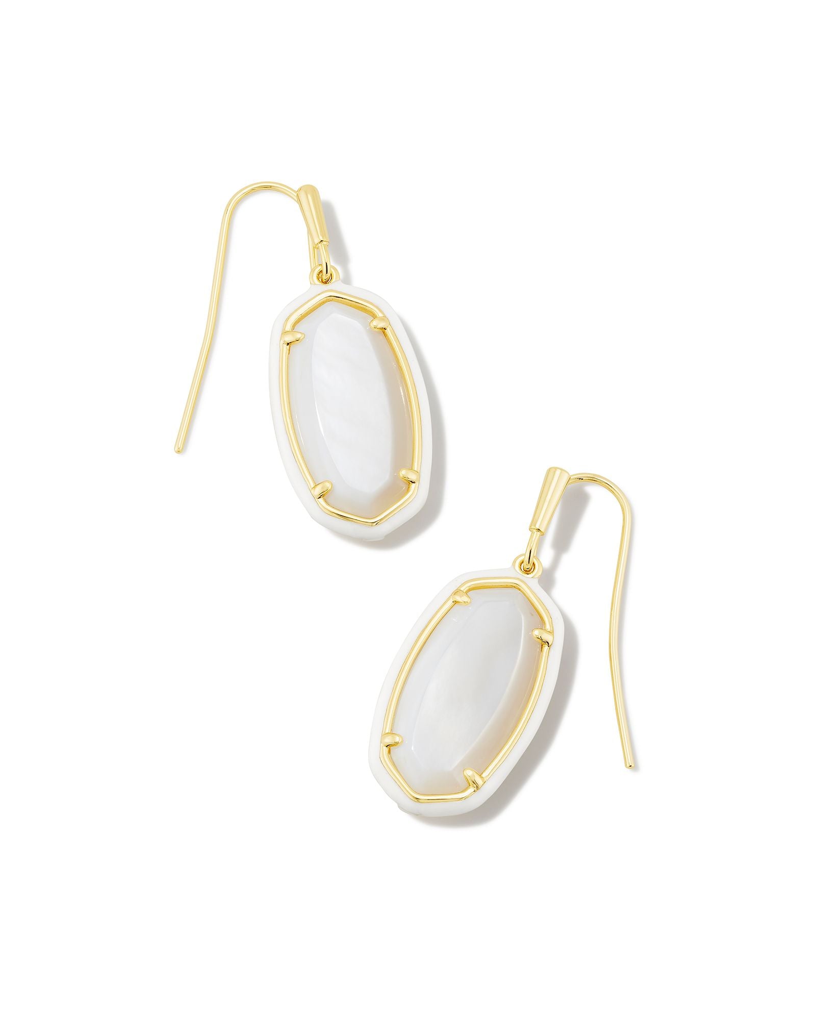 Dani Enamel Framed Drop Earrings Whit MOP