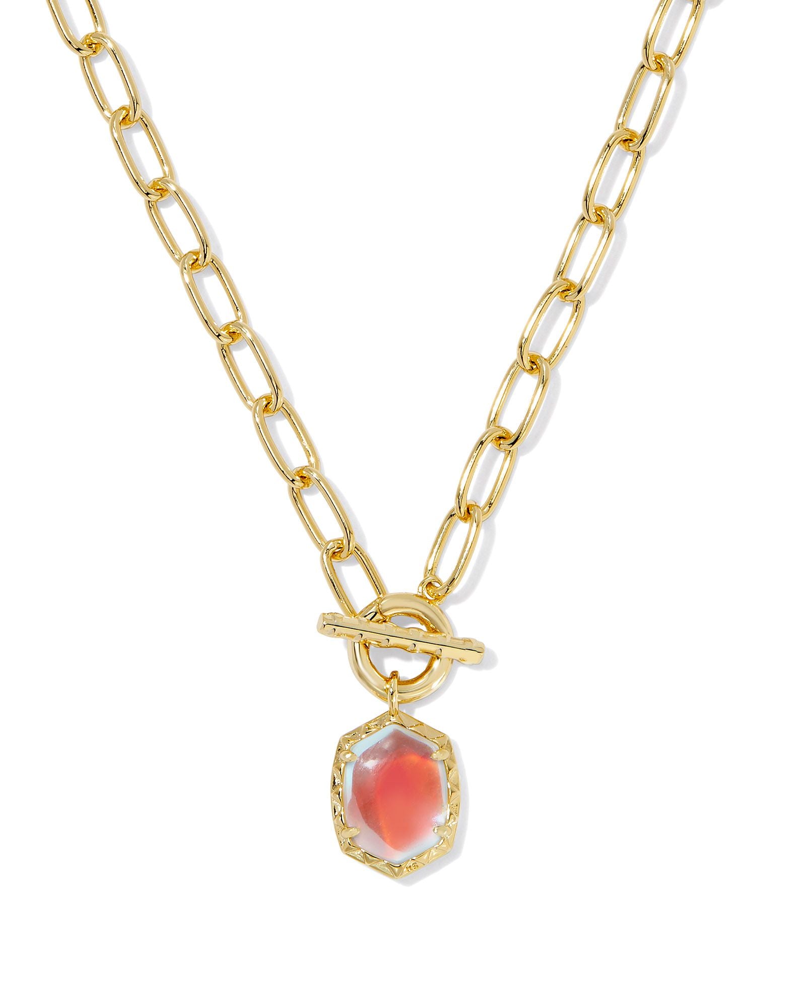 Daphne Gold Link and Chain Necklace Dichroic Glass