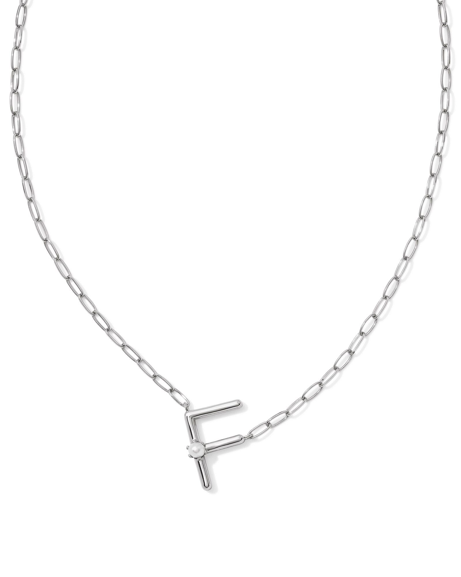 Sale Pearl Letter F Pendant Necklace Silver White Pearl