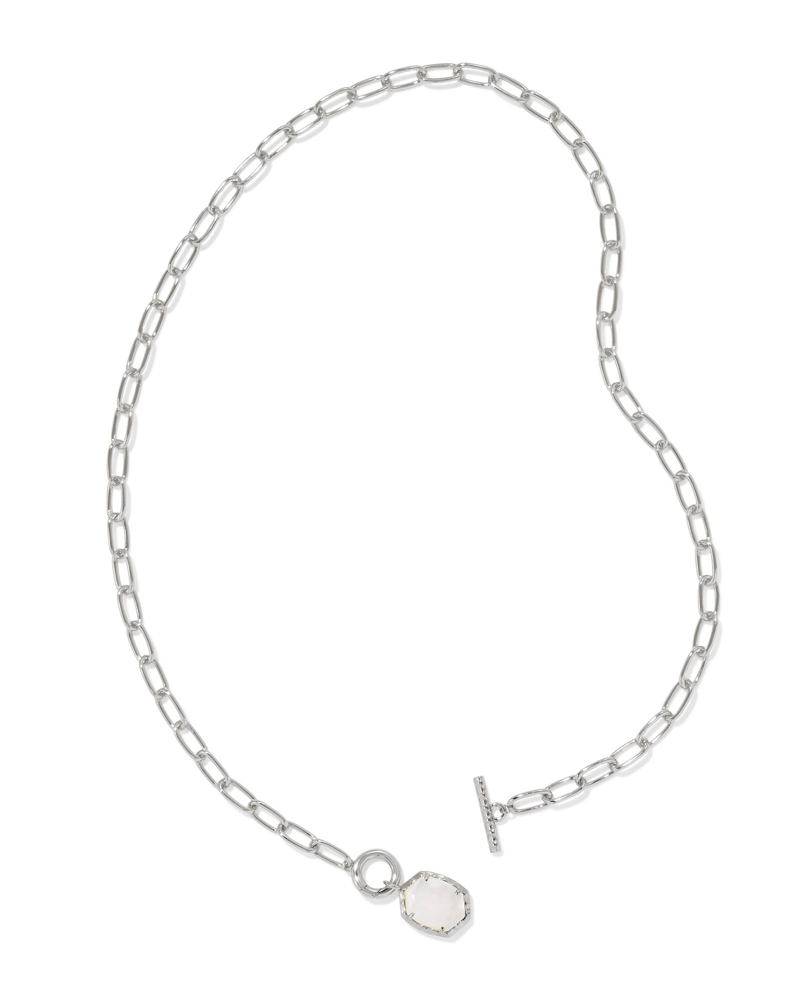Daphne Silver Link and Chain Necklace Ivory MOP
